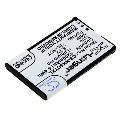 3.7V, 1200mAh, Li-ion Battery fits Nokia, 5220, 5220 Xpressmusic, 4.44Wh