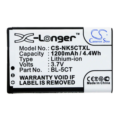 3.7V, 1200mAh, Li-ion Battery fits Nokia, 5220, 5220 Xpressmusic, 4.44Wh
