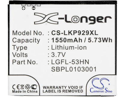 3.7V, 1550mAh, Li-ion Battery fits Lg, C729, Doubleplay, 5.735Wh