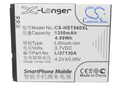3.7V, 1350mAh, Li-ion Battery fits Hisense, Hs-e86, T89, 4.995Wh