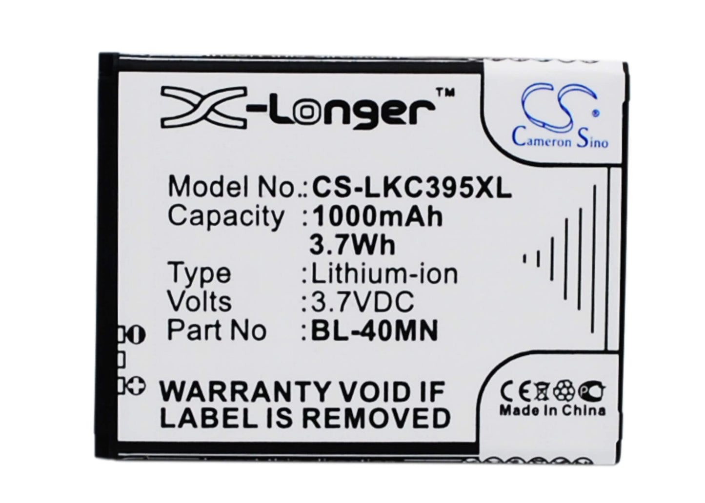 3.7V, 1000mAh, Li-ion Battery fits Lg, C395, C395c, 3.7Wh