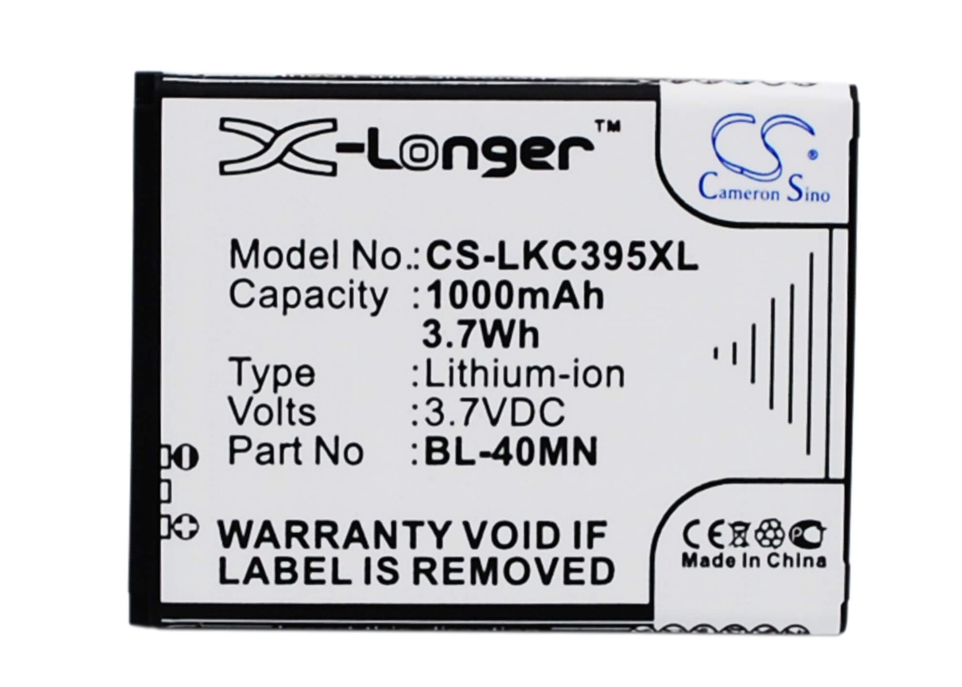 3.7V, 1000mAh, Li-ion Battery fits Lg, C395, C395c, 3.7Wh