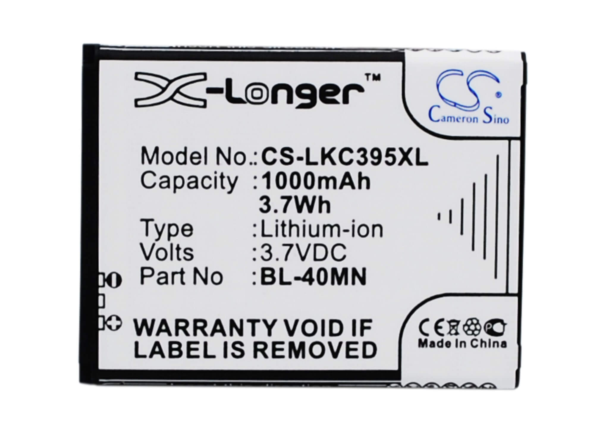 3.7V, 1000mAh, Li-ion Battery fits Lg, C395, C395c, 3.7Wh
