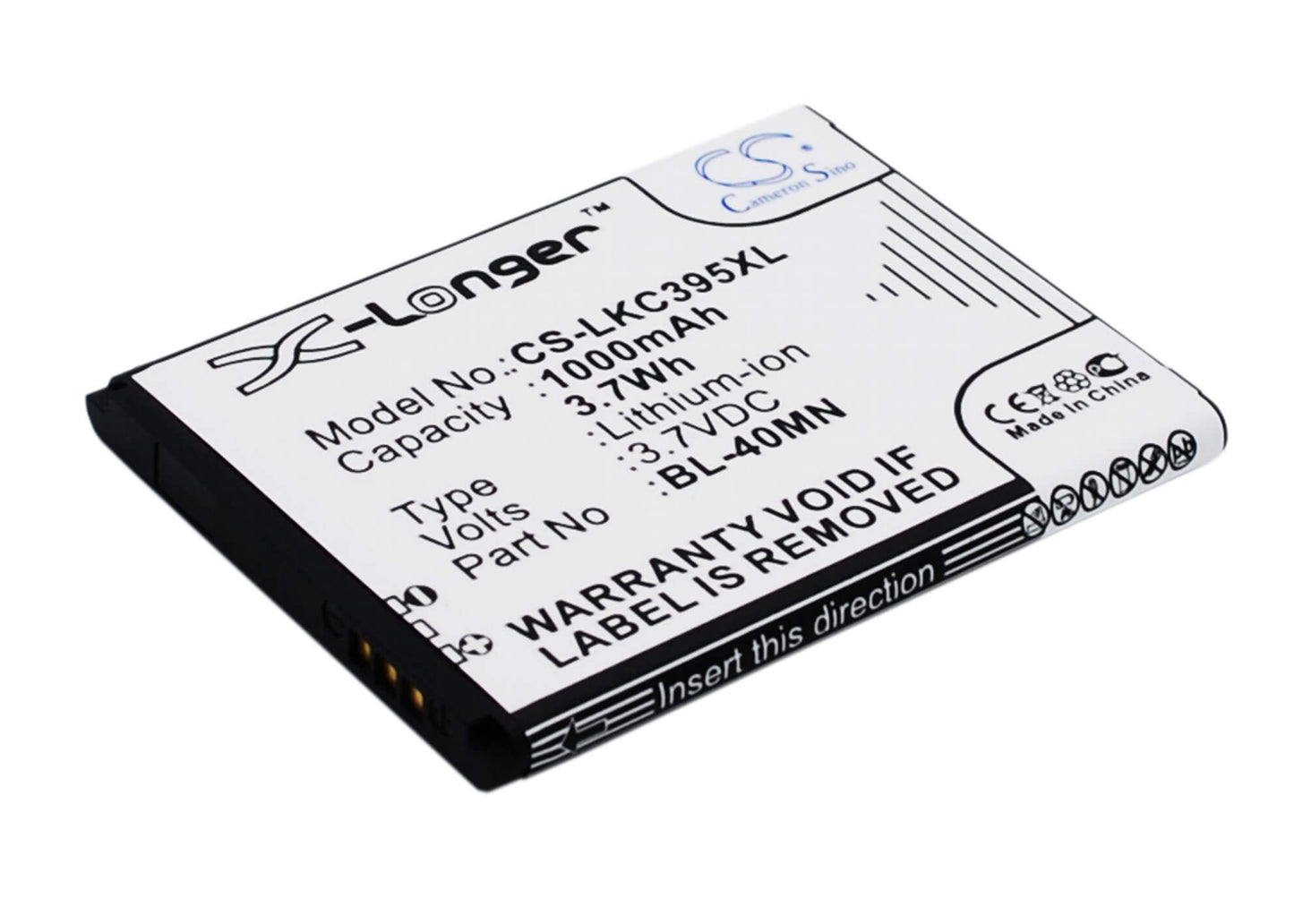 3.7V, 1000mAh, Li-ion Battery fits Lg, C395, C395c, 3.7Wh