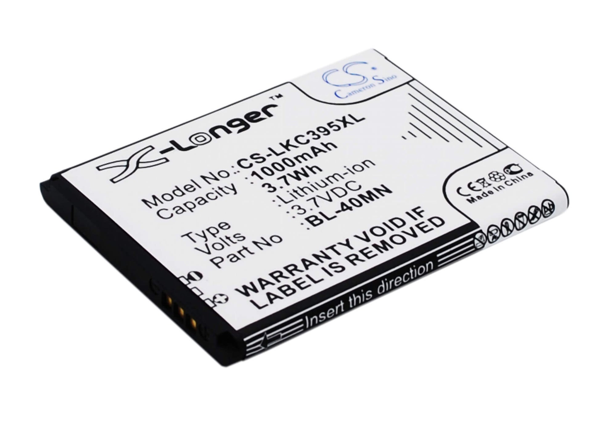 3.7V, 1000mAh, Li-ion Battery fits Lg, C395, C395c, 3.7Wh