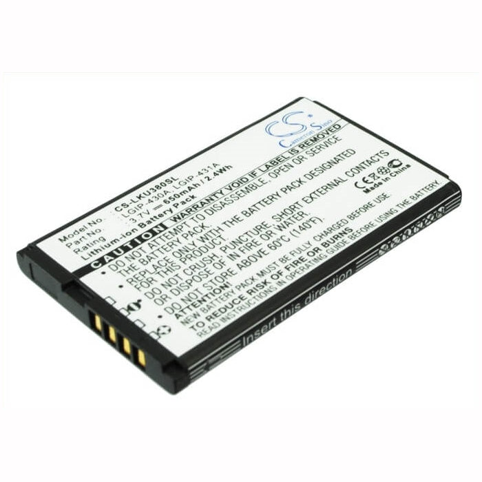 3.7V, 650mAh, Li-ion Battery fits Lg, 100c, 220c, 2.405Wh