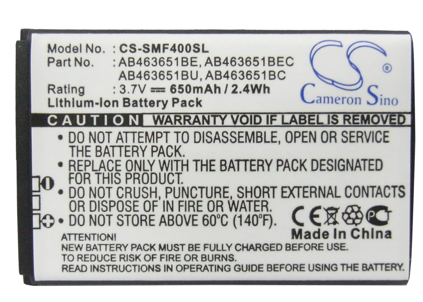 3.7V, 650mAh, Li-ion Battery fits Samsung, Blade, Chart, 2.405Wh