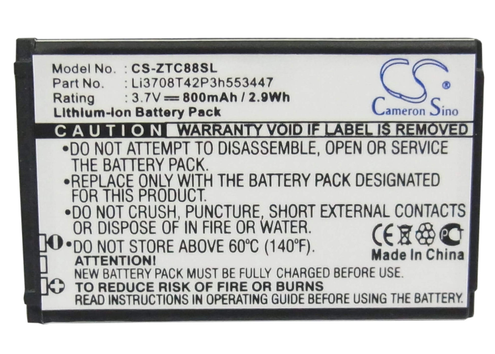 3.7V, 800mAh, Li-ion Battery fits Orange, Atlanta, Dallas, 2.96Wh