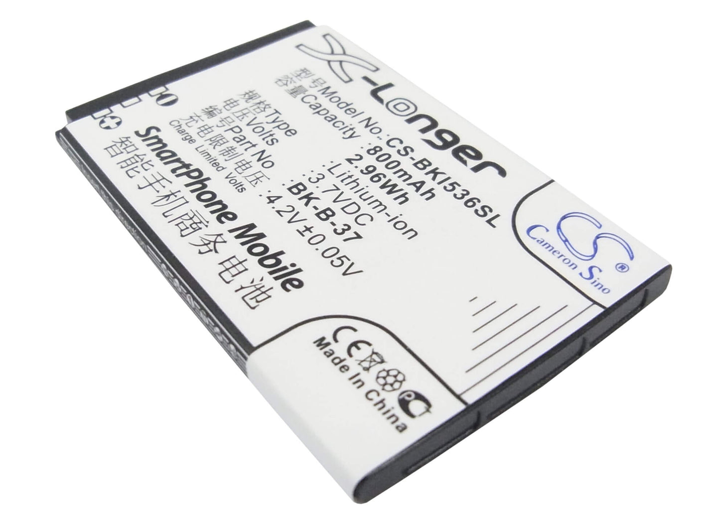 3.7V, 800mAh, Li-ion Battery fits Bbk, I536, 2.96Wh