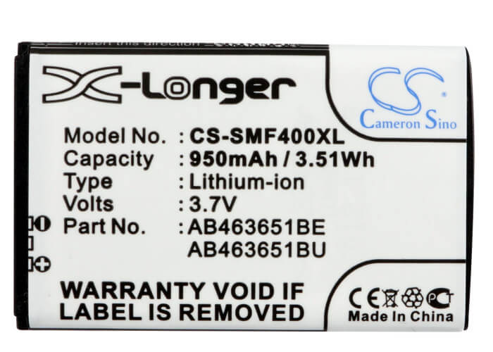 3.7V, 950mAh, Li-ion Battery fits Samsung, Blade, Chat 322, 3.515Wh