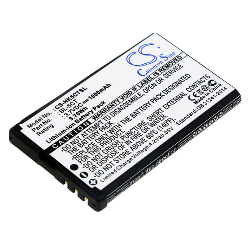 3.7V, 1000mAh, Li-ion Battery fits Nokia, 5220, 5220 Xpressmusic, 3.7Wh