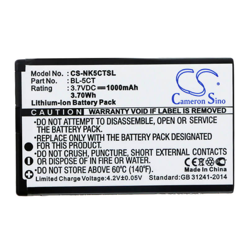 3.7V, 1000mAh, Li-ion Battery fits Nokia, 5220, 5220 Xpressmusic, 3.7Wh