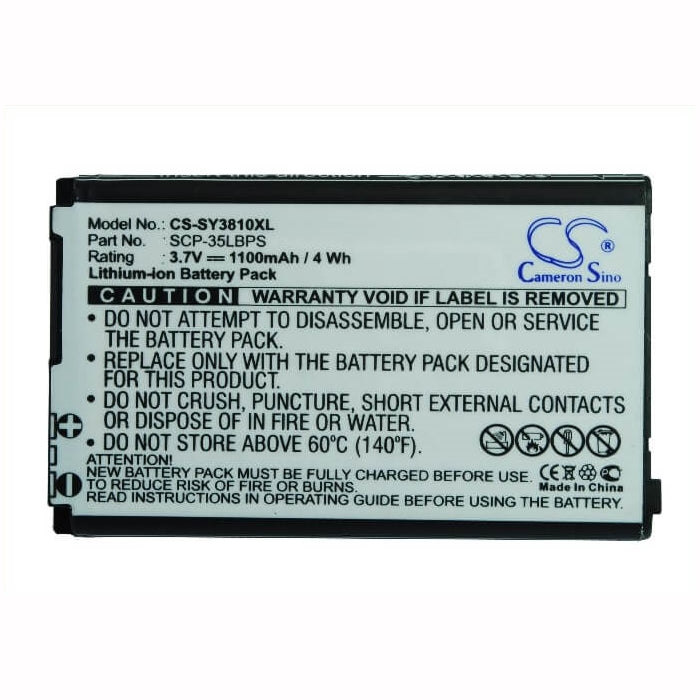 3.7V, 1100mAh, Li-ion Battery fits Sanyo, Mirro Scp-3810, Scp-3810, 4.07Wh