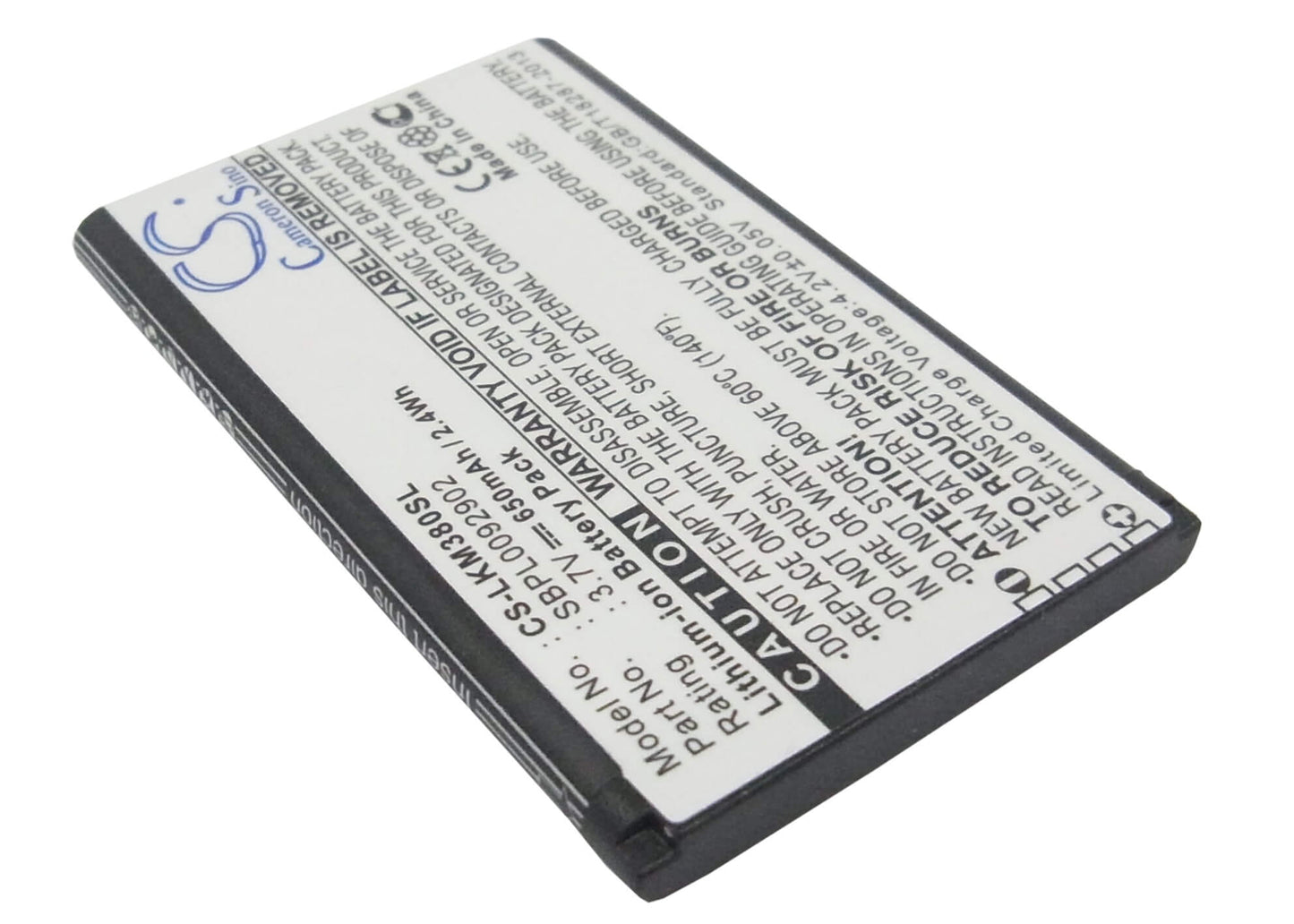 3.7V, 650mAh, Li-ion Battery fits Lg, Gb258, Gd350, 2.405Wh