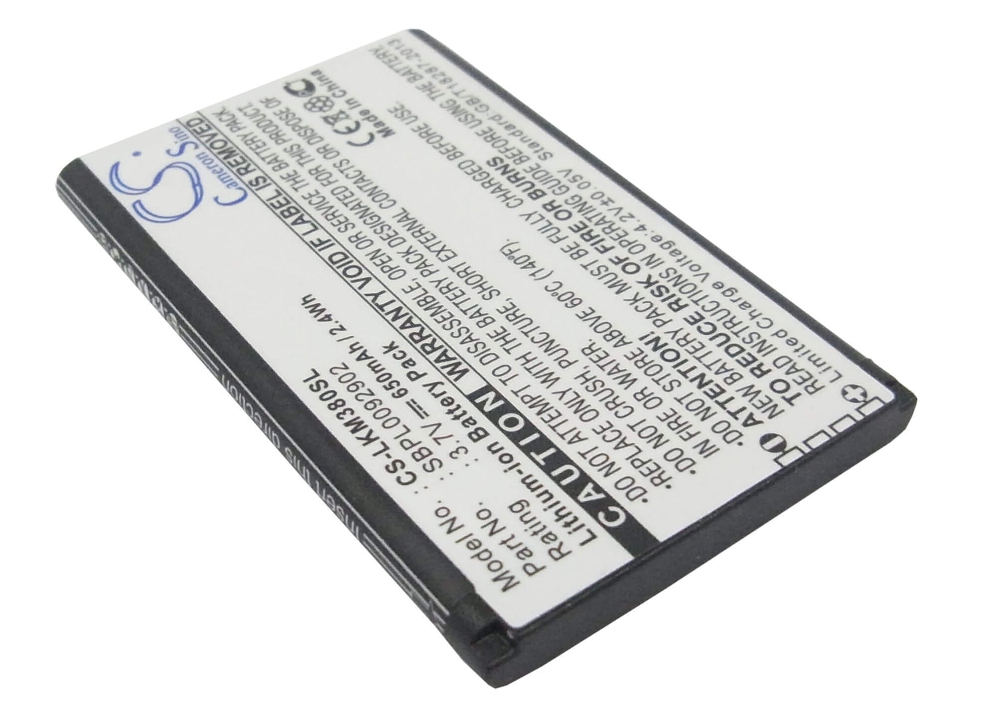 3.7V, 650mAh, Li-ion Battery fits Lg, Gb258, Gd350, 2.405Wh