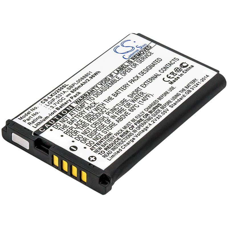 3.7V, 800mAh, Li-ion Battery fits T-mobile, A170, A180, 2.96Wh