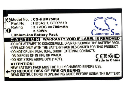 3.7V, 700mAh, Li-ion Battery fits Huawei, C8000, C8100, 2.59Wh