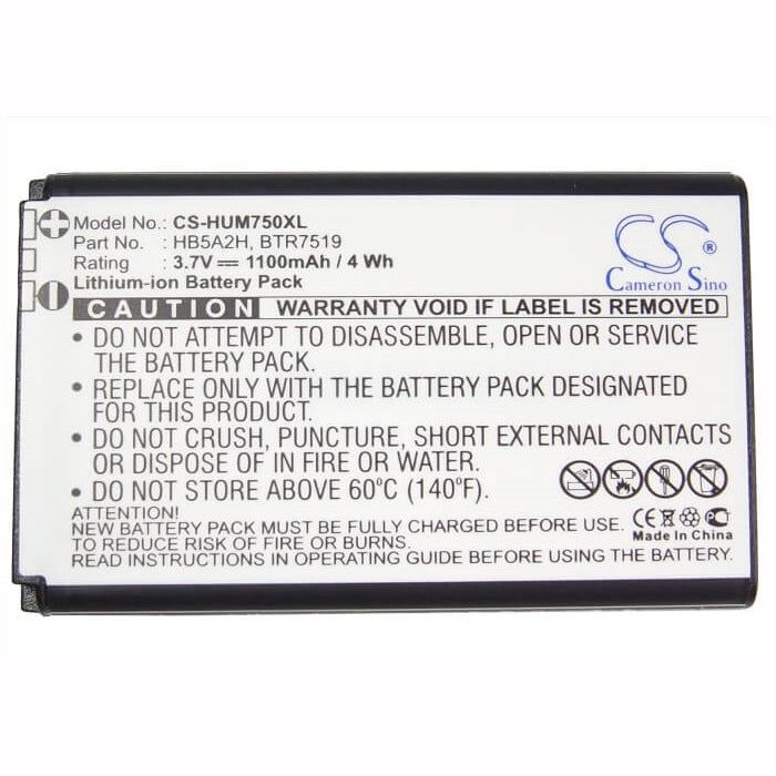3.7V, 1100mAh, Li-ion Battery fits T-mobile, Pulse Mini, Tap, 4.07Wh