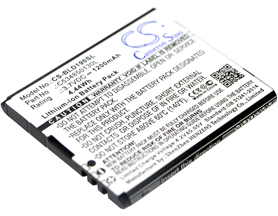 3.7V, 1200mAh, Li-ion Battery fits Blu, D190, Dash Jr 3g, 4.44Wh
