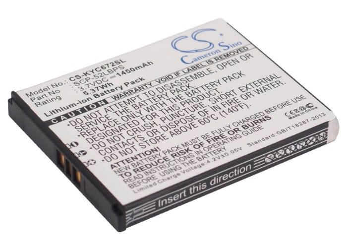 3.7V, 1450mAh, Li-ion Battery fits Kyocera, C6522, C6522n, 5.365Wh
