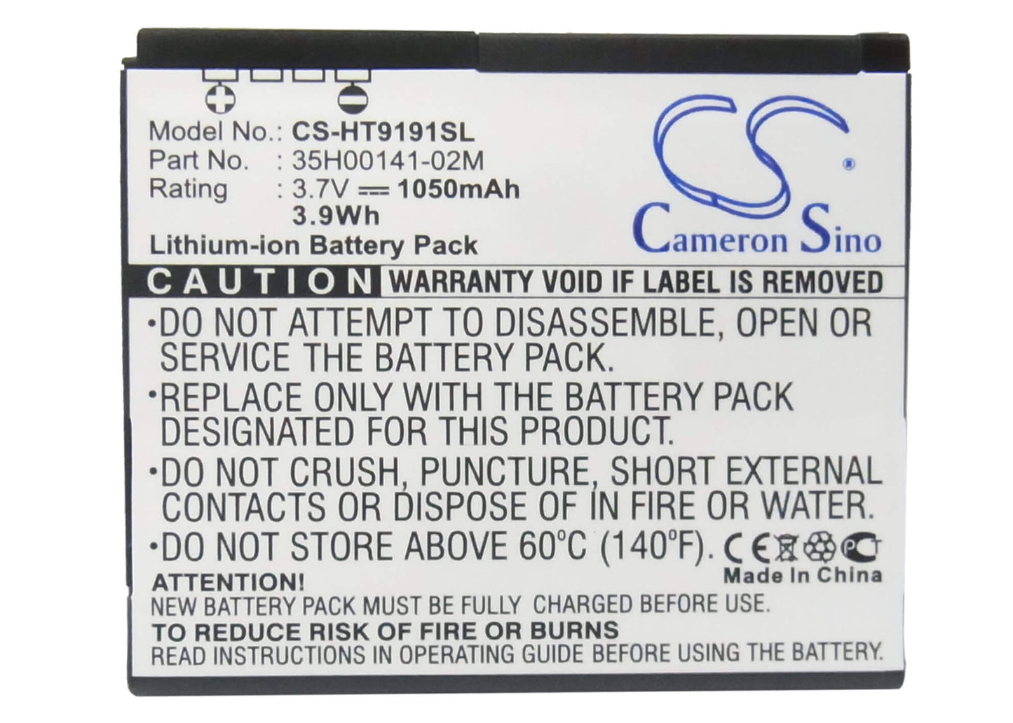 3.7V, 1050mAh, Li-ion Battery fits Htc, 7 Surround, A9191, 3.885Wh