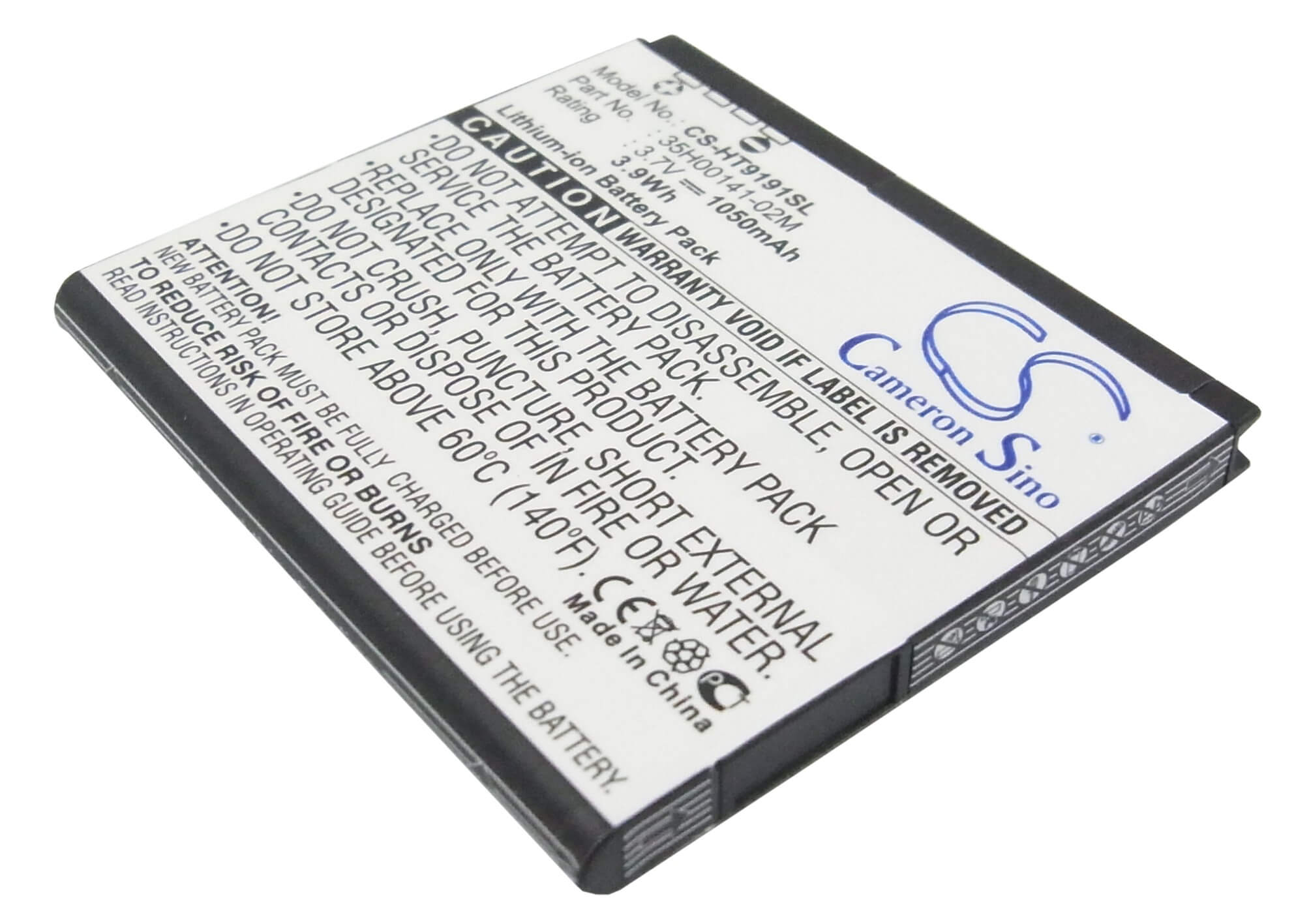 3.7V, 1050mAh, Li-ion Battery fits T-mobile, Mytouch Hd, Pd98120, 3.885Wh
