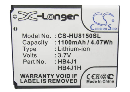 3.7V, 1100mAh, Li-ion Battery fits T-mobile, Comet, Comet U8150-b, 4.07Wh