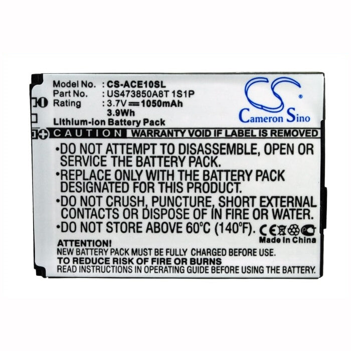 3.7V, 1050mAh, Li-ion Battery fits Acer, Betouch E100, Betouch E101, 3.885Wh