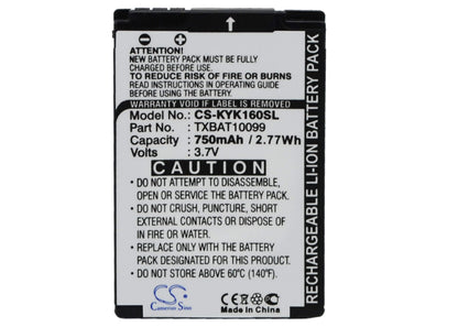 3.7V, 750mAh, Li-ion Battery fits Kyocera, Candid Kx16, Dorado Kx12, 2.775Wh