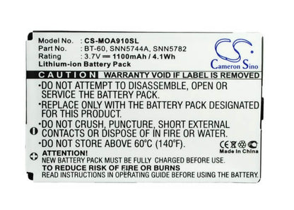 3.7V, 1100mAh, Li-ion Battery fits Motorola, A910, C980, 4.07Wh