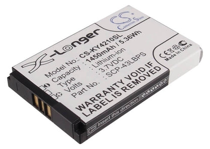 3.7V, 1450mAh, Li-ion Battery fits Kyocera, Duracore, Duracore E4210, 5.365Wh