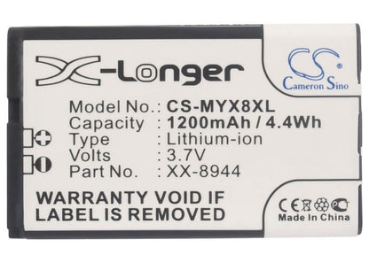 3.7V, 1200mAh, Li-ion Battery fits Sagem, Myx8, Myx-8, 4.44Wh