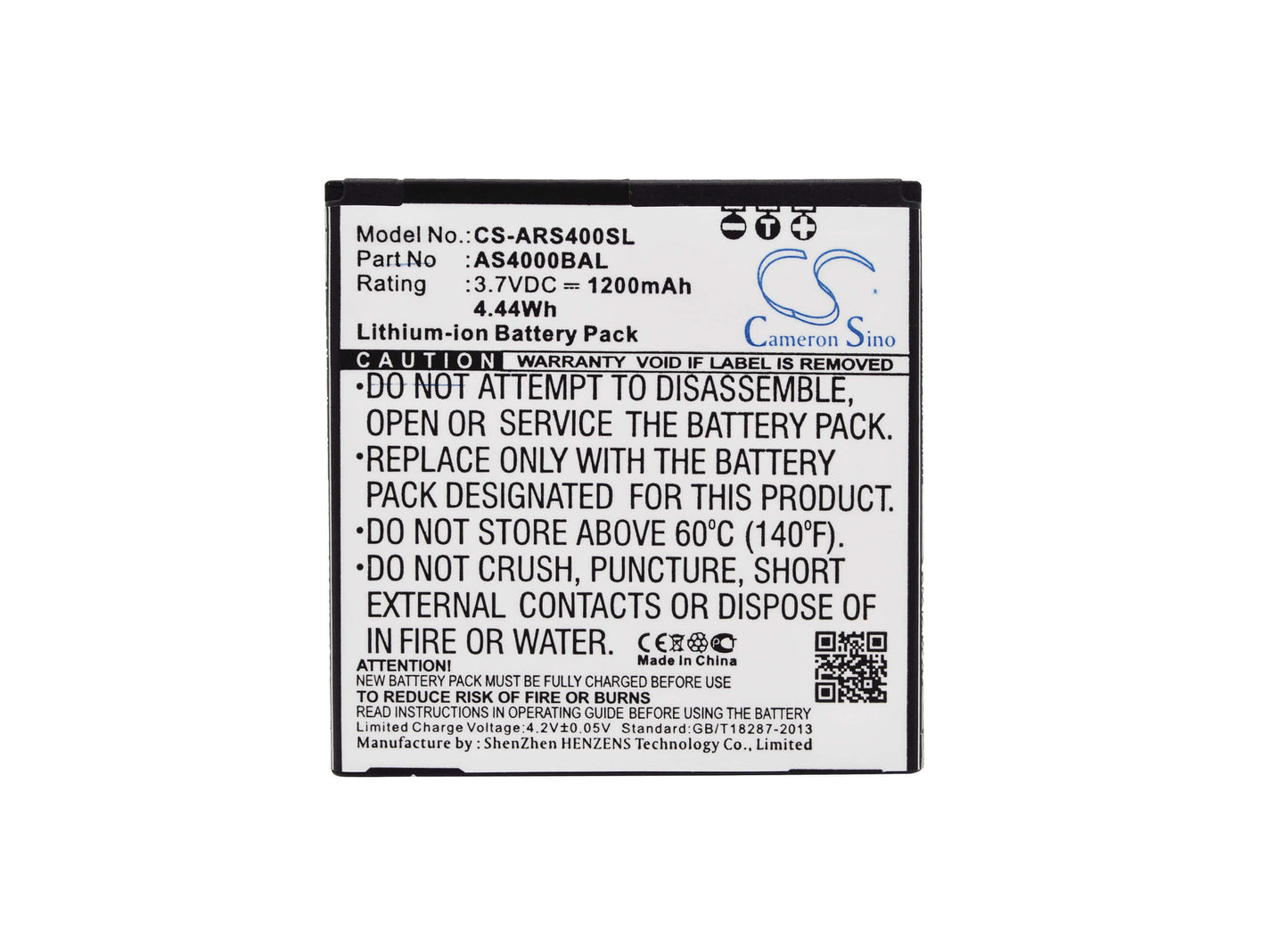 3.7V, 1200mAh, Li-ion Battery fits Aligator, S4000, S4000 Dou, 4.44Wh