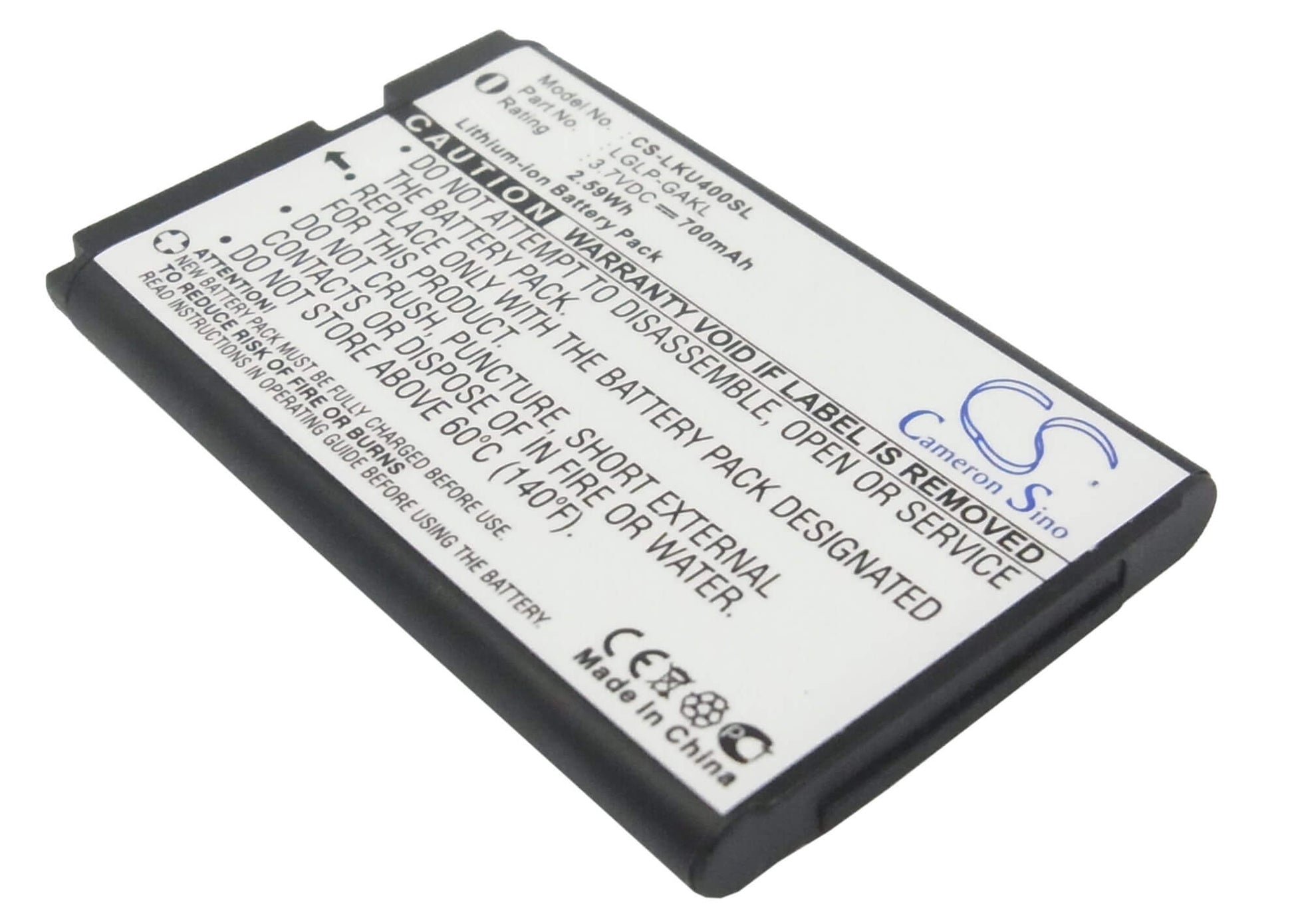 3.7V, 700mAh, Li-ion Battery fits Lg, U400, 2.59Wh