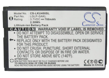 3.7V, 700mAh, Li-ion Battery fits Lg, U400, 2.59Wh