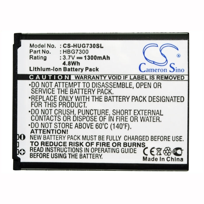 3.7V, 1300mAh, Li-ion Battery fits Huawei, G7300, 4.81Wh