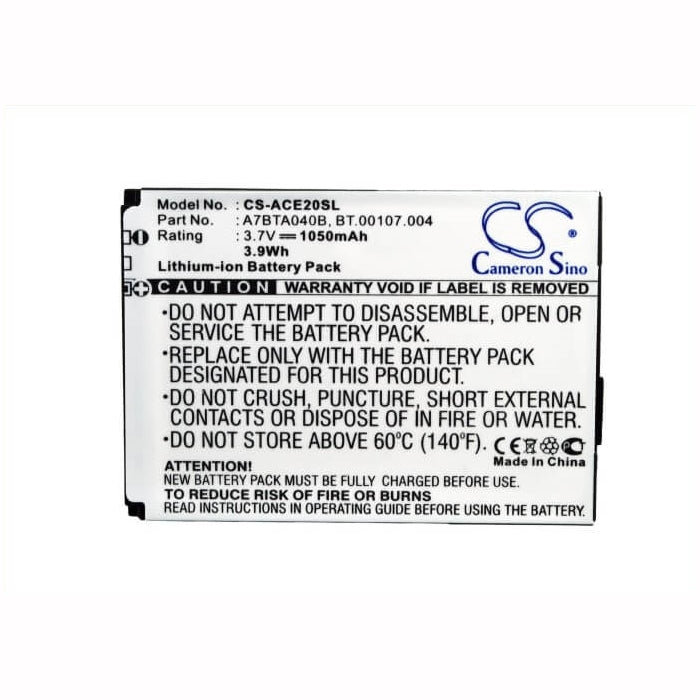 3.7V, 1050mAh, Li-ion Battery fits Acer, Betouch E200, L1, 3.885Wh