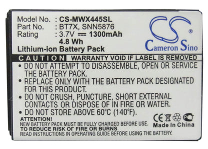 3.7V, 1300mAh, Li-ion Battery fits Motorola, Charm Mb502, Charm Me502, 4.81Wh