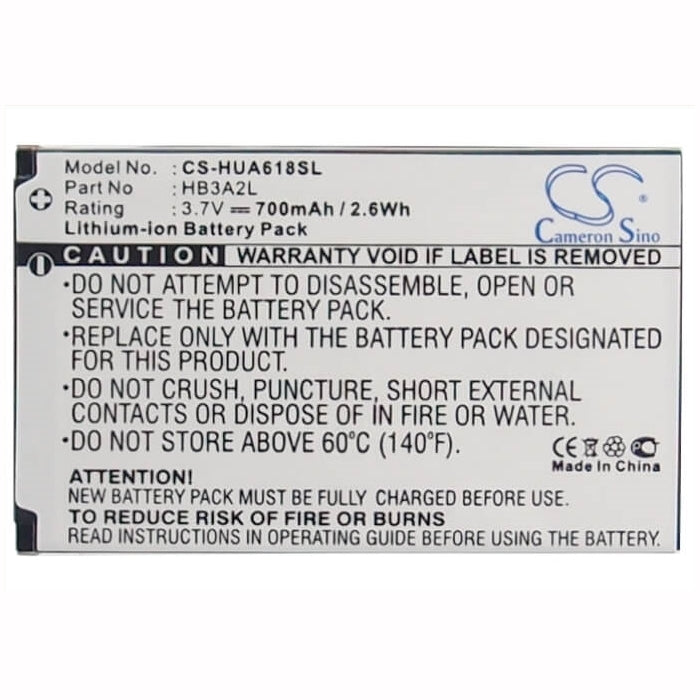 3.7V, 700mAh, Li-ion Battery fits Huawei, A618, Calidad, 2.59Wh