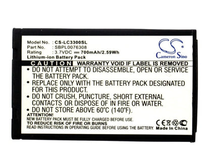 3.7V, 700mAh, Li-ion Battery fits Lg, 672, C2000, 2.59Wh