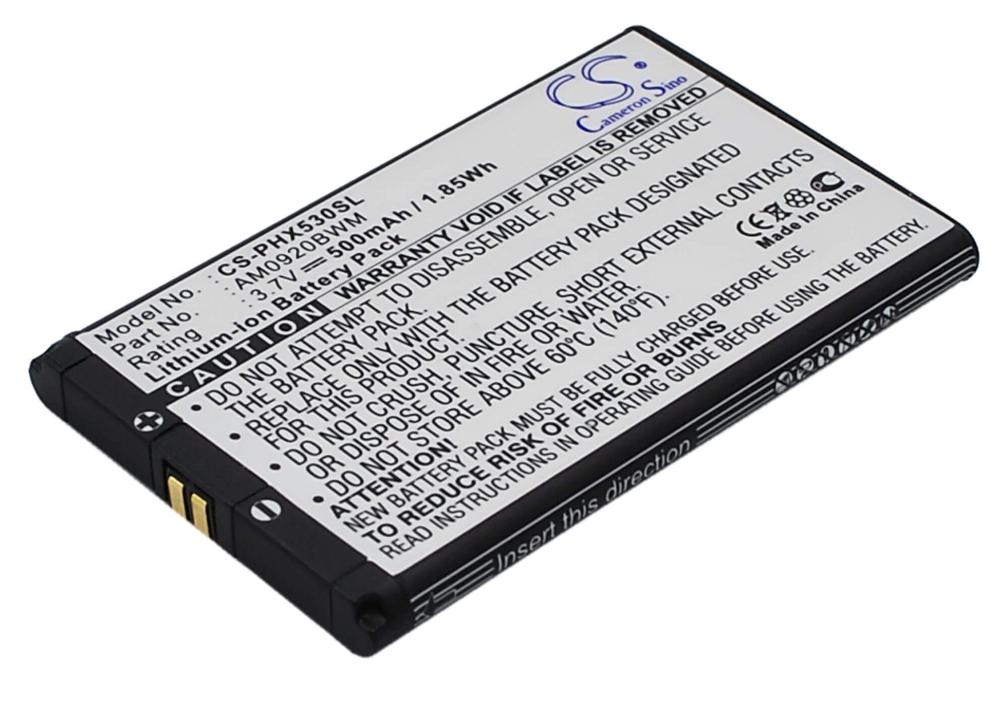 3.7V, 500mAh, Li-ion Battery fits Philips, 9@9q, 9a9q, 1.85Wh