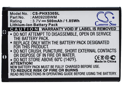 3.7V, 500mAh, Li-ion Battery fits Philips, 9@9q, 9a9q, 1.85Wh