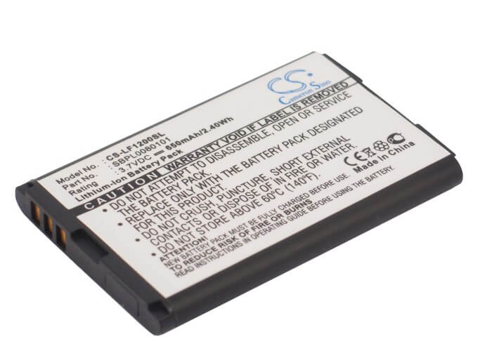 3.7V, 650mAh, Li-ion Battery fits Lg, F1200, F9100, 2.405Wh