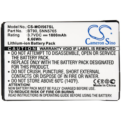 3.7V, 1800mAh, Li-ion Battery fits Motorola, I576, Q9c, 6.66Wh