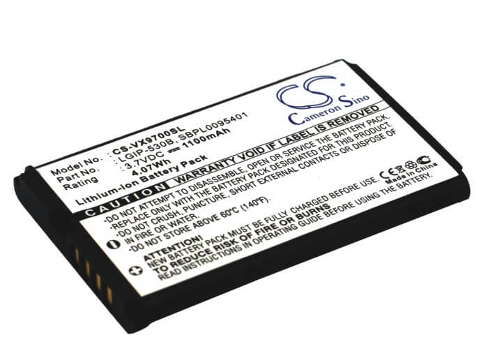3.7V, 1100mAh, Li-ion Battery fits Lg, Versa Vx9600, Vx9600, 4.07Wh