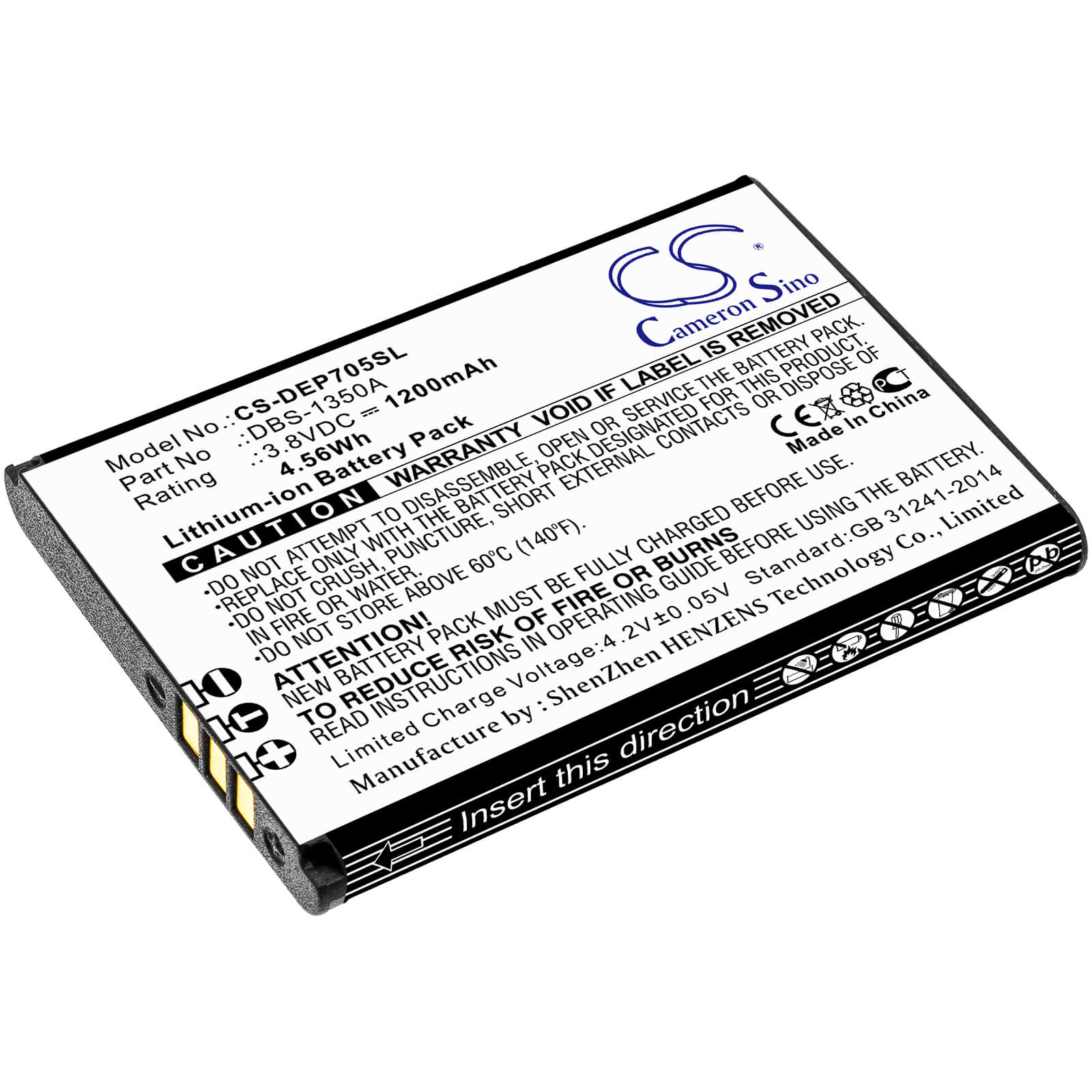 3.8V, 1200mAh, Li-ion Battery fits Doro, 7050 Flip, 7060, 4.56Wh
