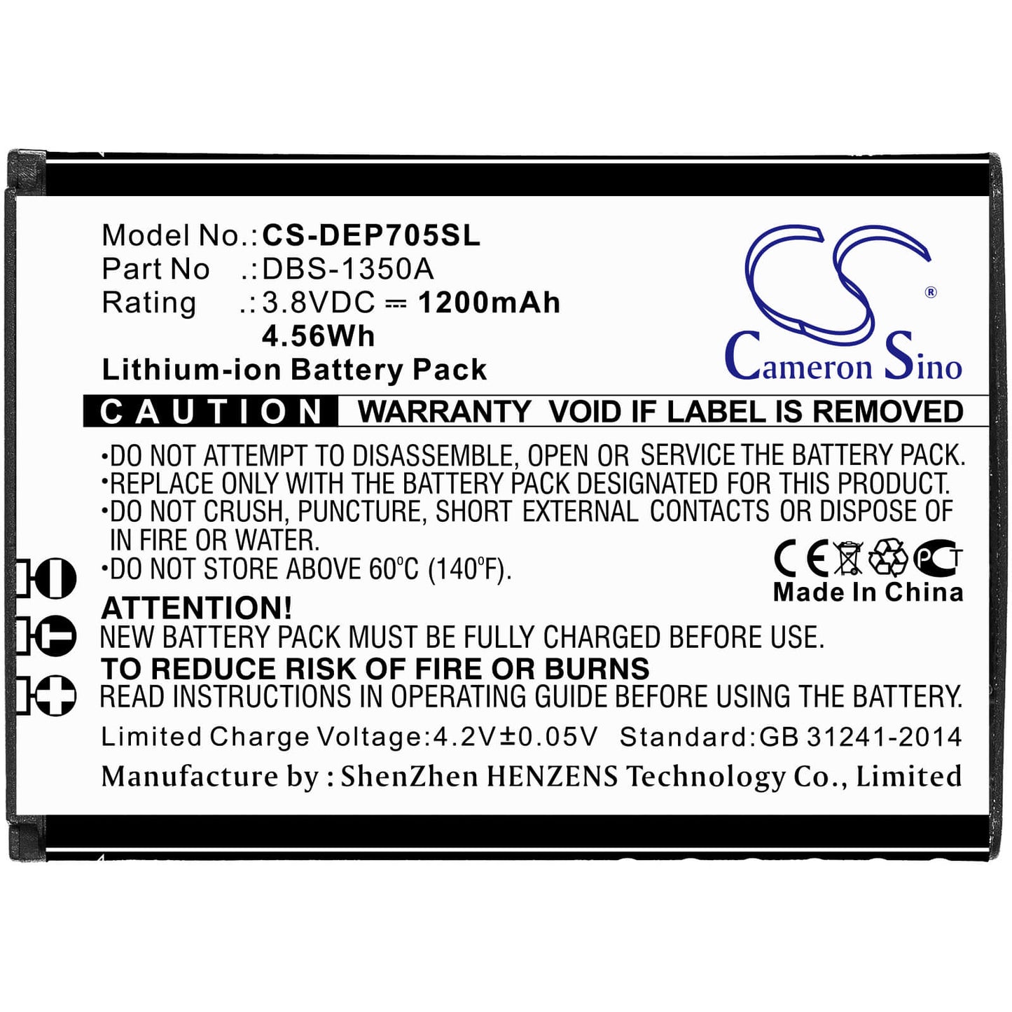 3.8V, 1200mAh, Li-ion Battery fits Doro, 7050 Flip, 7060, 4.56Wh