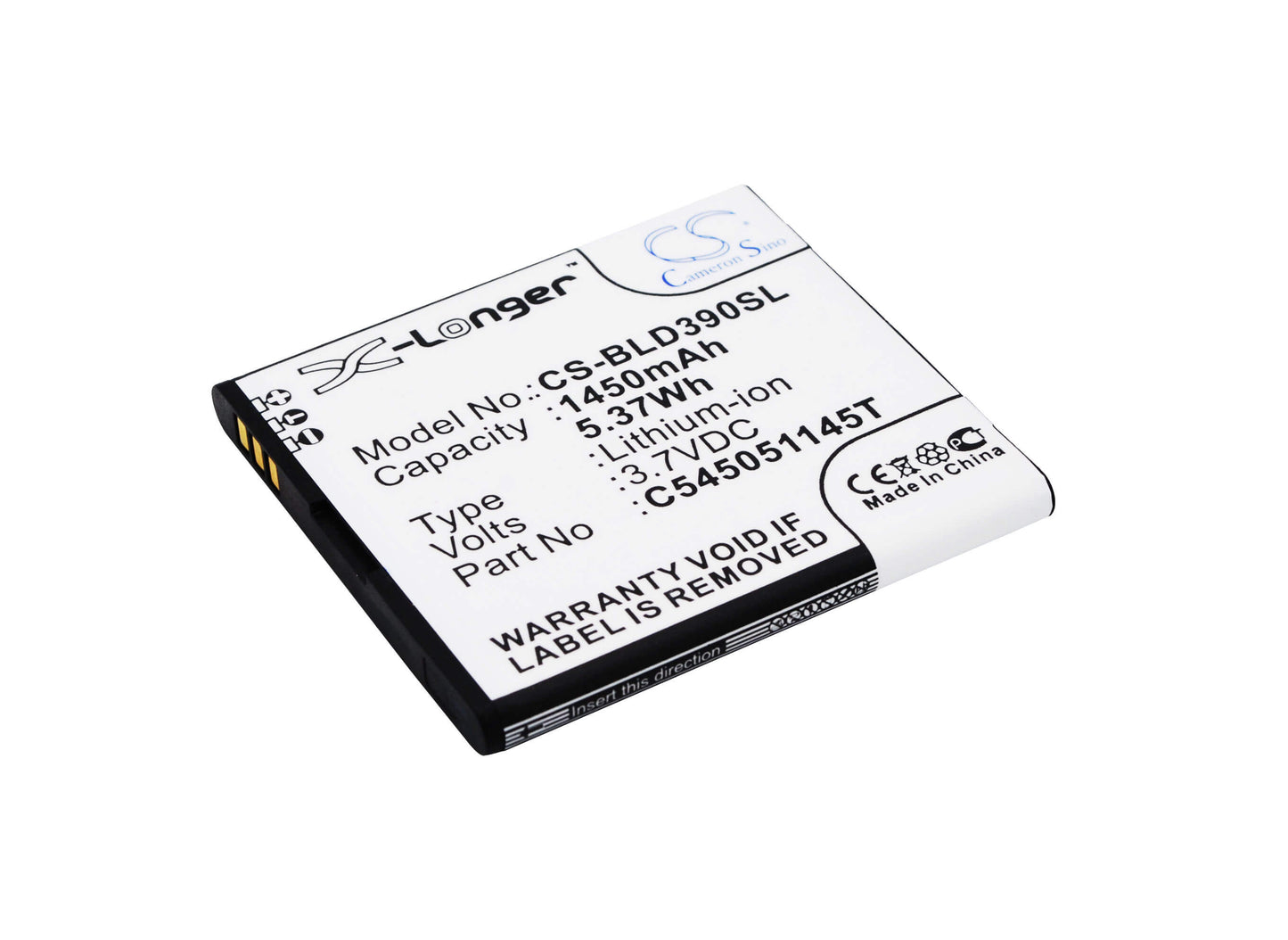 3.7V, 1450mAh, Li-ion Battery fits Blu, D050l, D050u, 5.365Wh