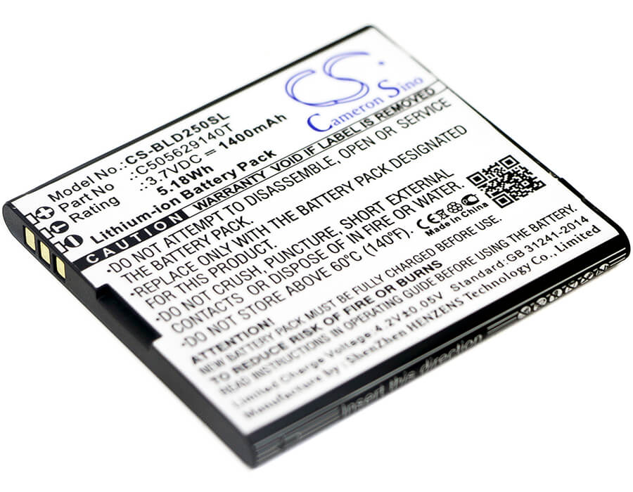 3.7V, 1400mAh, Li-ion Battery fits Blu, D250, Dash L2, 5.18Wh