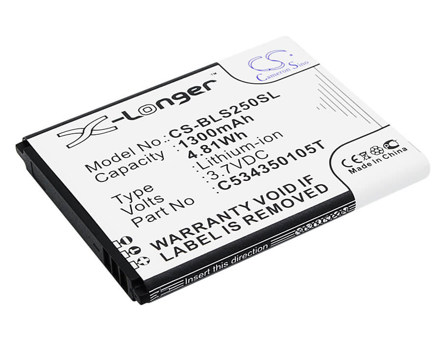 3.7V, 1300mAh, Li-ion Battery fits Blu, Hero Jr, S250, 4.81Wh